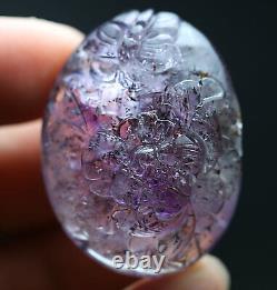 106. Ct Natural Purple Rutile Super Seven Crystal Carving Quartz Pendant Polished