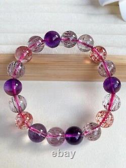 11.2mm Natural Purple Super 7 Purple Hair Rutilated Crystal Beads Bracelet AAA
