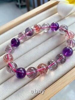 11.2mm Natural Purple Super 7 Purple Hair Rutilated Crystal Beads Bracelet AAA