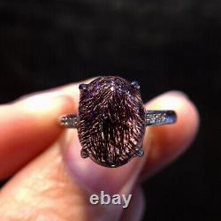 12.49mm Natural Purple Super 7 Purple Hair Rutilated Crystal Polished Ring AAA
