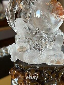 140.5mm Natural Super rainbow hematite quartz dragon crystal carving high grade