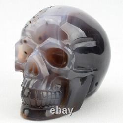 1890g Natural AGATE GEODE Carved Crystal Skull, Super Realistic, 5.5 inch