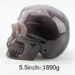 1890g Natural AGATE GEODE Carved Crystal Skull, Super Realistic, 5.5 inch