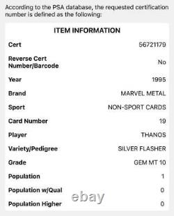 1995 Marvel Metal Thanos Silver Flasher SP #19 PSA 10 GEM MINT POP 1