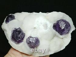 1.39lb Natural Super Large Cube Violet Fluorite Crystal Cluster Mineral Specimen
