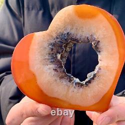 245G Natural and beautiful agate crystal cave heart Druze piece super large
