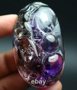285.7Ct Natural Purple Crystal Super Seven Carving Fish Quartz Pendant Polished