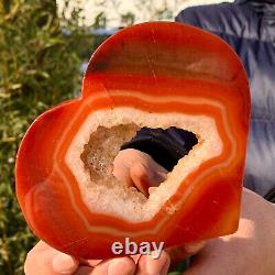 308G Natural and beautiful agate crystal cave heart Druze piece super large