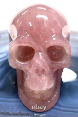 3.8'' Natural Rose quartz Carved Crystal Skull, Crystal Healing, Super Realistic