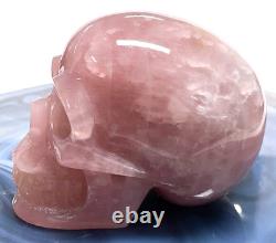 3.8'' Natural Rose quartz Carved Crystal Skull, Crystal Healing, Super Realistic