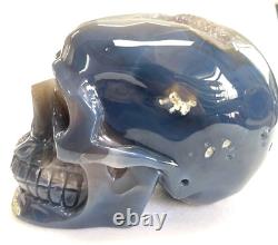 4197g Natural AGATE GEODE Carved Crystal Skull, Super Realistic, 7.5 in