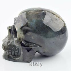 4.2 in Natural Labradorite Skull, Super Realistic Hand Statue Reiki Healing