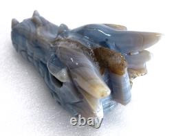 4.5'' Natural Agate Carved Crystal Dragon Skull, Super Realistic, Crystal Healing