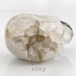 4.5 Natural Grey & White AGATE GEODE Carved Crystal Skull, Super Realistic