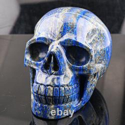 4.6'' Natural Lapis lazuli Carved Crystal Skull sculpture, Super Realistic