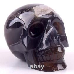 4.9 in Natural AGATE GEODE Carved Crystal Skull, Super Realistic, Crystal Healing