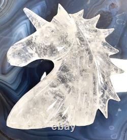 4'' Natural Carved Crystal Geode Cute Unicorn, Collectibles, Super Realistic