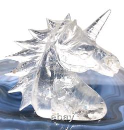 4'' Natural Carved Crystal Geode Cute Unicorn, Collectibles, Super Realistic