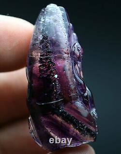 51.3Ct Natural Purple Rutile Super Seven Crystal Carving Quartz Pendant Polished