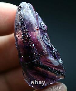 51.3Ct Natural Purple Rutile Super Seven Crystal Carving Quartz Pendant Polished