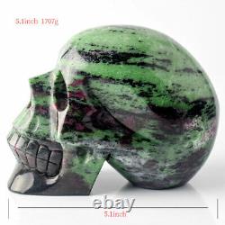 5.1'' Natural RUBY ZOISITE Carved Crystal Skull, Super Realistic, Crystal Healing