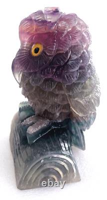 5.2'' Natural Fluorite Carved Crystal Owl Skull, Super Realistic, Crystal Healing