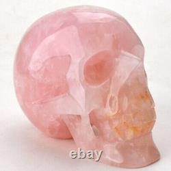 5.4'' Natural Rose quartz Carved Crystal Skull, Crystal Healing, Super Realistic