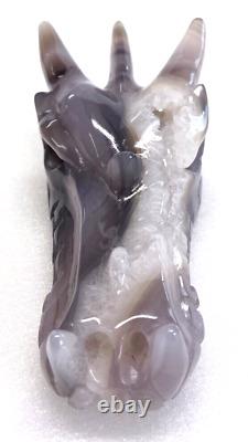 5.6'' Natural Agate Carved Crystal Dragon Skull, Super Realistic, Crystal Healing