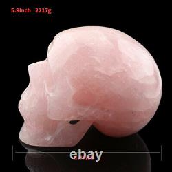 5.9'' Natural Rose quartz Carved Crystal Skull, Crystal Healing, Super Realistic