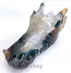 5'' Natural Agate Carved Crystal Dragon Skull, Super Realistic, Crystal Healing