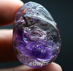 60.8Ct Natural Purple Rutile Super Seven Crystal Carving flower Pendant Polished