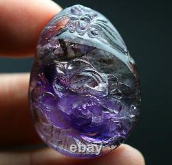 60.8Ct Natural Purple Rutile Super Seven Crystal Carving flower Pendant Polished