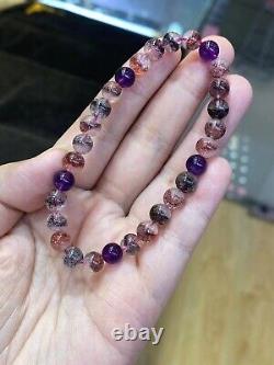 6.8mm Natural Brazil Super Seven 7 Melody Amethyst Crystal Round Beads Bracelet