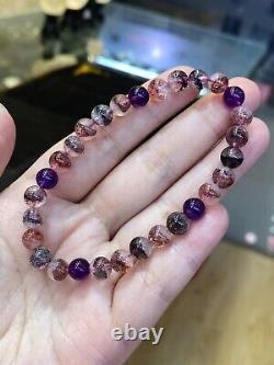 6.8mm Natural Brazil Super Seven 7 Melody Amethyst Crystal Round Beads Bracelet