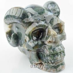 6'' Natural Aquatic Agate GEODE Carved Crystal Skull, Super Realistic