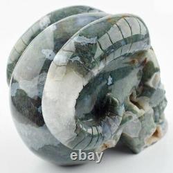 6'' Natural Aquatic Agate GEODE Carved Crystal Skull, Super Realistic
