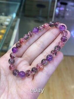 7.2mm Natural Brazil Super Seven 7 Melody Amethyst Crystal Round Beads Bracelet