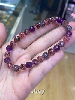 7.3mm Natural Brazil Super Seven 7 Melody Amethyst Crystal Round Beads Bracelet