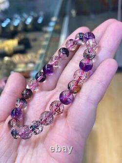 8.2mm Natural Brazil Super Seven 7 Melody Amethyst Crystal Round Beads Bracelet