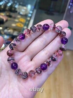 8.2mm Natural Brazil Super Seven 7 Melody Amethyst Crystal Round Beads Bracelet