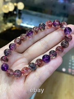 8.3mm Natural Brazil Super Seven 7 Melody Amethyst Crystal Round Beads Bracelet