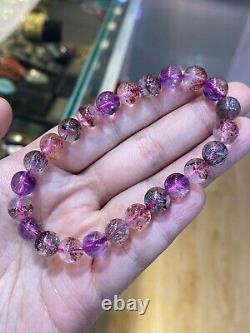 8.4mm Natural Brazil Super Seven 7 Melody Amethyst Crystal Round Beads Bracelet