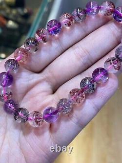 8.4mm Natural Brazil Super Seven 7 Melody Amethyst Crystal Round Beads Bracelet