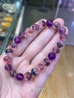 8.8mm Natural Brazil Super Seven 7 Melody Amethyst Crystal Round Beads Bracelet