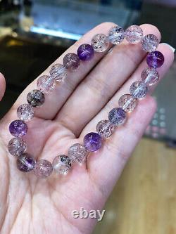 8mm Natural Brazil Super Seven 7 Melody Amethyst Crystal Round Beads Bracelet