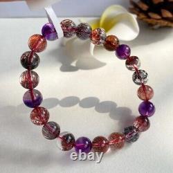 8mm Natural Purple Super 7 Purple Hair Rutilated Crystal Beads Bracelet AAA