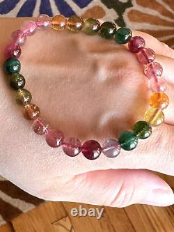 8mm Super High Quality Natural Rainbow Tourmaline Beads Bracelet 15 Grams