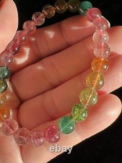 8mm Super High Quality Natural Rainbow Tourmaline Beads Bracelet 15 Grams