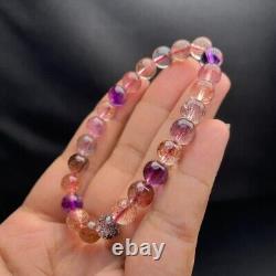 8mm TOP Natural Clear Super 7 Crystal Rutilated Melody Stone Hair Beads Bracelet