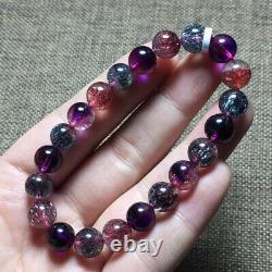 9.2mm Natural Brazil Super Seven 7 Melody Amethyst Crystal Round Beads Bracelet